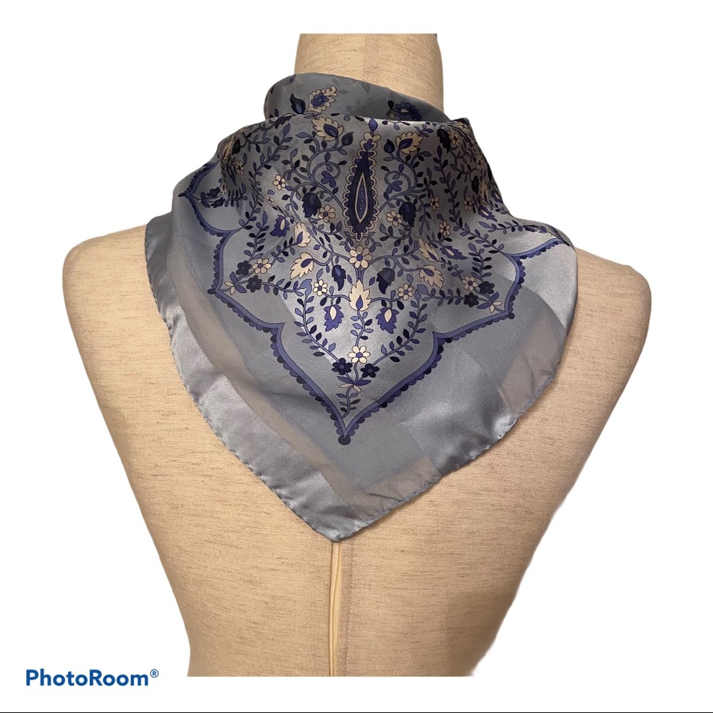 FRANGI TIE RACK SCARF BLUE WHITE FLORAL SILK SQUARE ACCESSORY